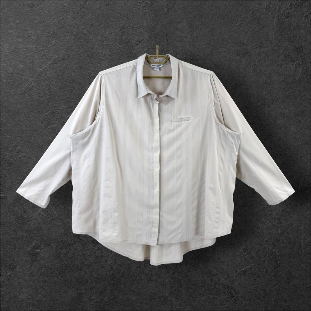 Athleta Urbanite Tunic Womens 3X White Striped Stretch Travel Shirt